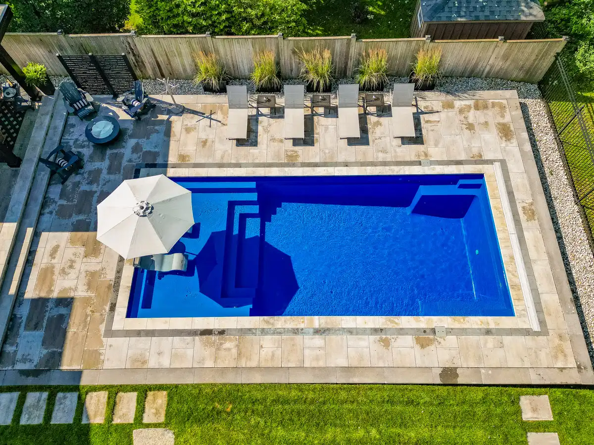 aerial view of fiberglass pool installation